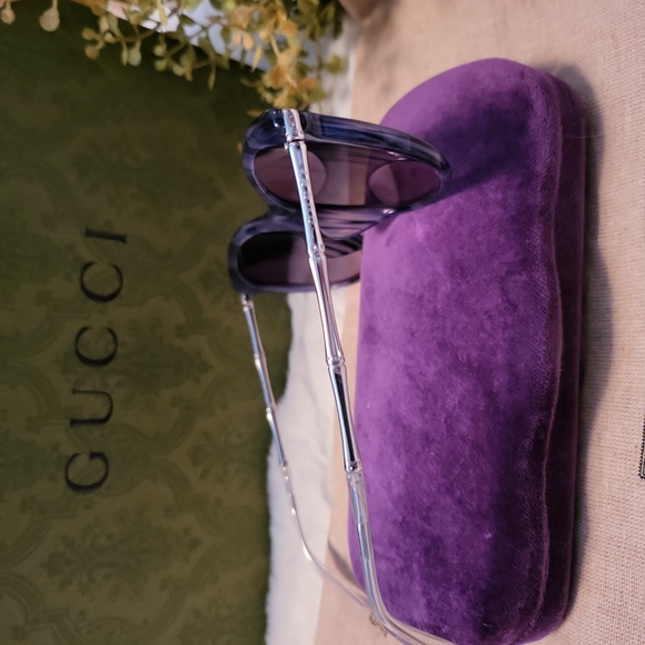 Gucci Sunglasses Blue Silver Cat Eye Frames Polarized - Picture 3 of 6